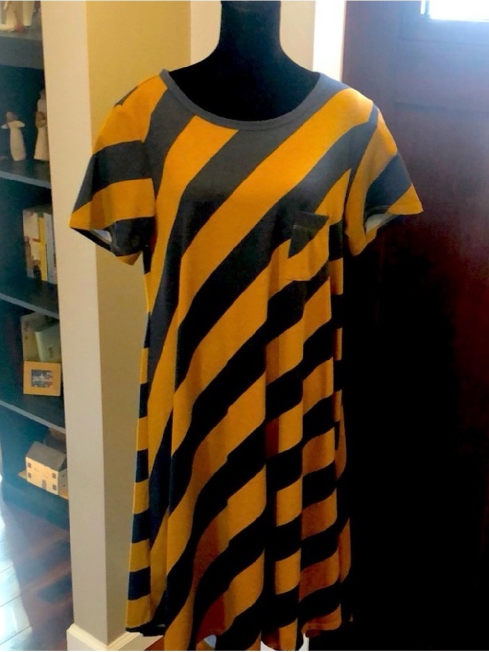 LuLaRoe Yellow and Gray Diagonal Stripe High-Low Dress- Purdue